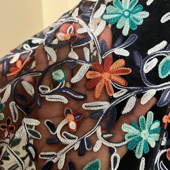 Zac Posen Blue Floral Embroidered Mesh Collar Dress - Picture 8 of 14